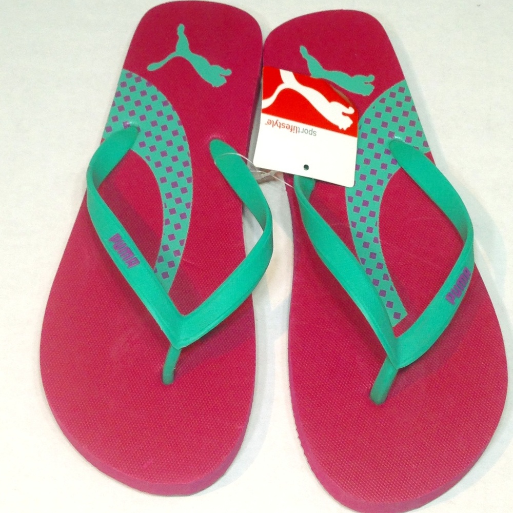 Puma Pink and Green Flip Flops